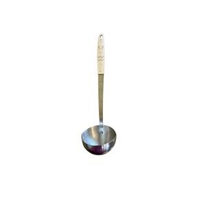 Vintage Flint Ekco Stainless Steel Soup Ladle White Melamine Floral Handle USA